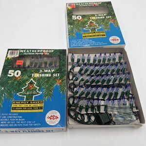 2 VTG 90s Christmas Mini String Lights Atomic Starburst Tulip 3 Way 50 120v Blue